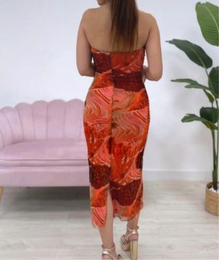 Vestido largo palabra de honor estampado