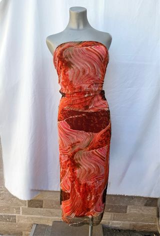 Vestido largo palabra de honor estampado