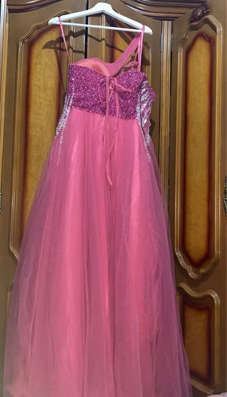 Vestido rosa brillante con plateado