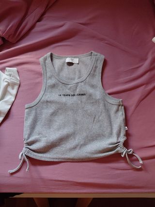 Camiseta Top Gris con Cordones