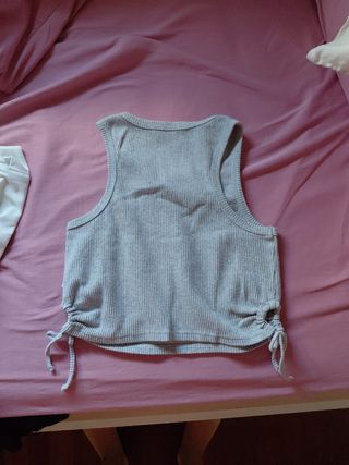 Camiseta Top Gris con Cordones