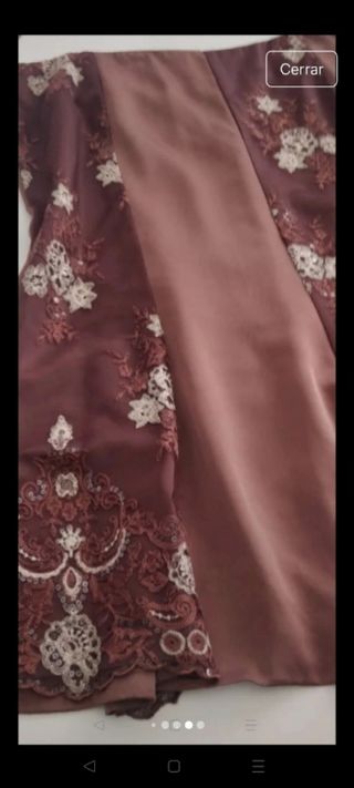 Conjunto falda blusa señora marrón de raso y encaj