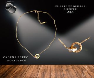 Cadena de Acero Inoxidable Dorada con circonitas.
