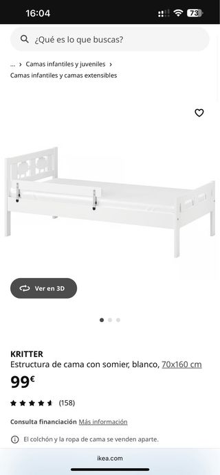 Cama infantil KRITTER Ikea blanca 70x160