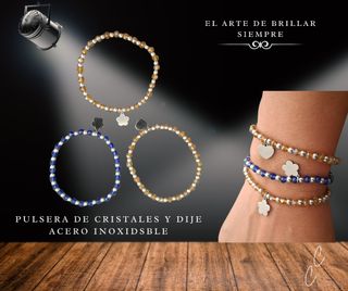 Pulsera Cristales y Colgante Acero Inoxidable