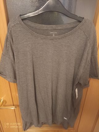 Camiseta Fitness Rayas Grises Talla M