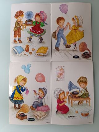 4 Preciosas postales bordadas Coni