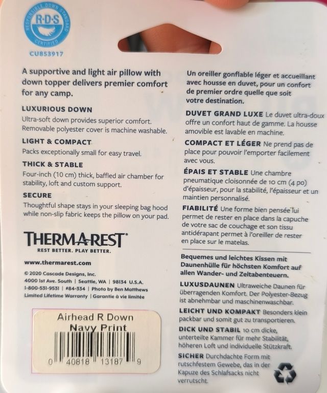 Almohada Thermarest Air Head Down Verde