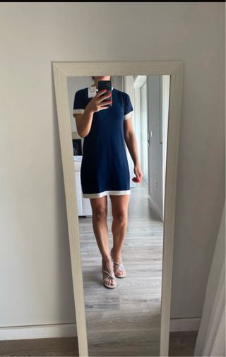 Vestido Zara malha azul/cru
