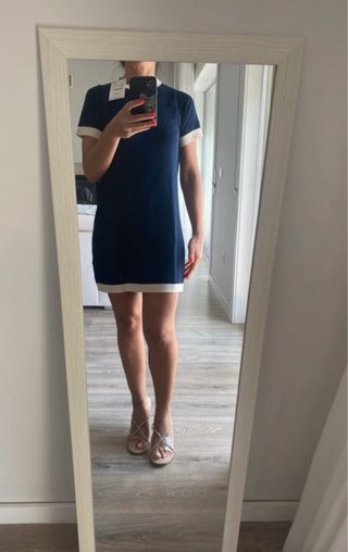 Vestido Zara malha azul/cru