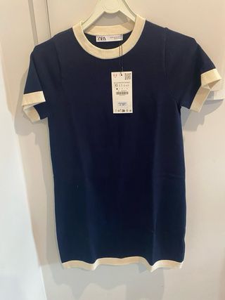 Vestido Zara malha azul/cru