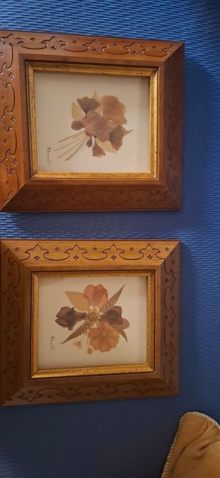 2 Cuadros Flores Secas Prensadas Marco Madera.