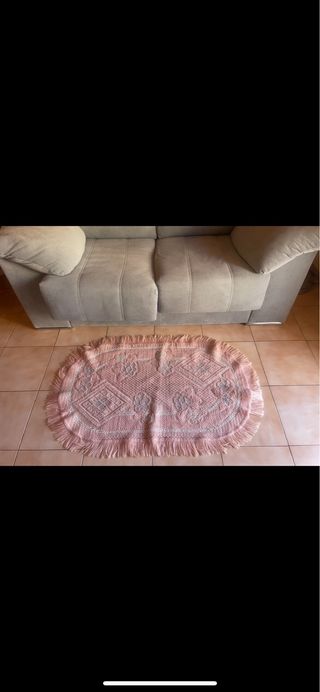 Alfombra ovalada rosa y gris