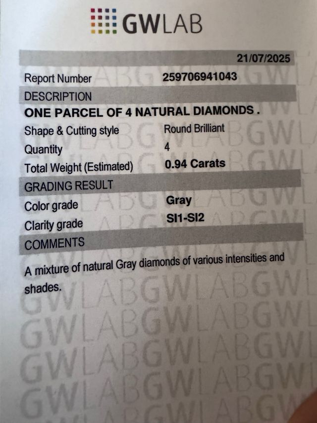 4 Diamantes GWLAB 0.94ct SI1 SI2 Marrones/Grises