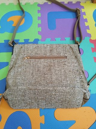 Bolso de hombro de tela y piel