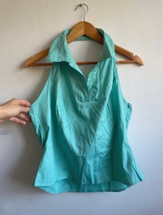 Blusa halter vintage color verde azulado