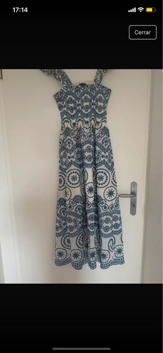 Vestido Zara bordado azul y blanco