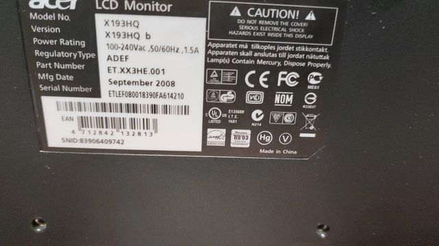 Monitor Acer X193HQ 19 2008
