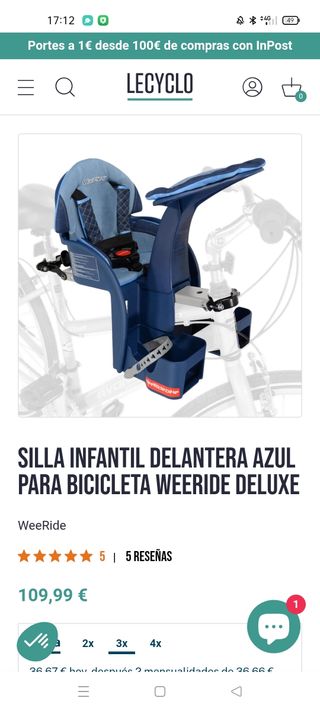 Silla Infantil Delantera WeeRide Azul