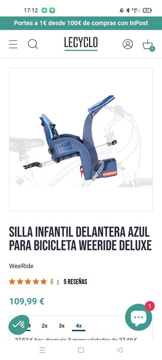 Silla Infantil Delantera WeeRide Azul