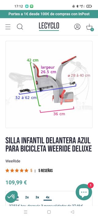 Silla Infantil Delantera WeeRide Azul