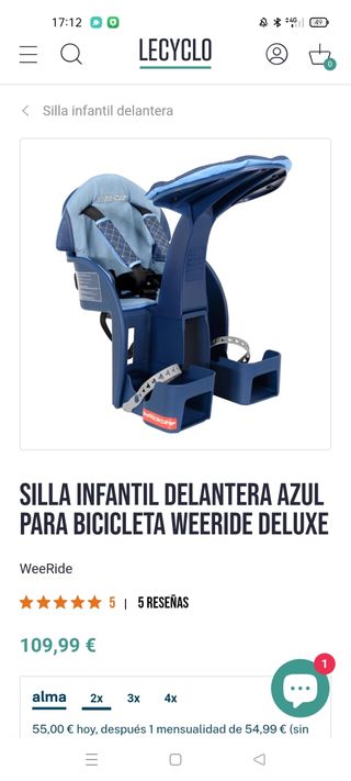 Silla Infantil Delantera WeeRide Azul