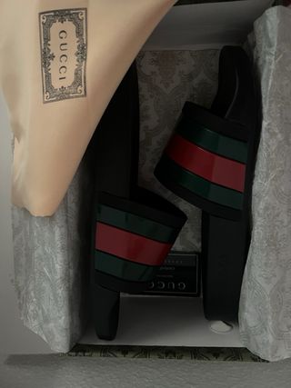 Chanclas Gucci Banda Web Negra Roja Verde