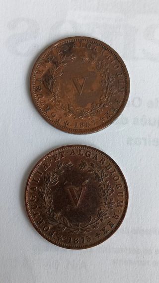 2 Moedas V Réis Cobre D.Luís I 1867 e 1875