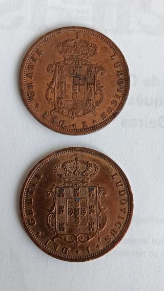 2 Moedas V Réis Cobre D.Luís I 1867 e 1875