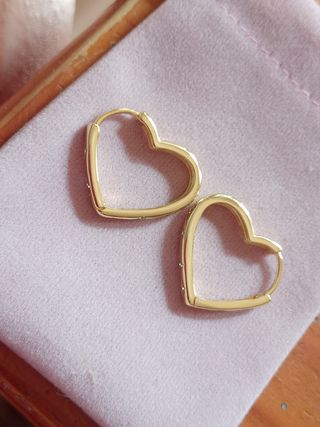 Pendientes aro corazón circonitas dorado plata