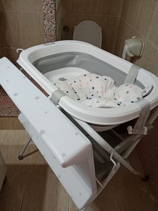 Bañera/cambiador, cuna nido y minicuna de madera