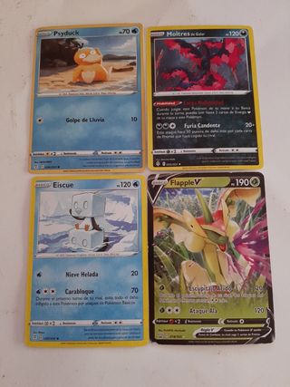 Cromos Pokémon Psyduck, Eiscue, Moltres, Flapple