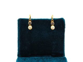 pendientes oro 18k con piedra con diamante,perla