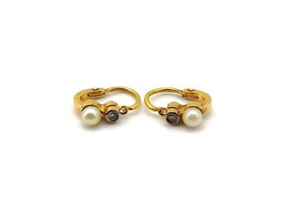 pendientes oro 18k con piedra con diamante,perla
