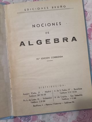 Libro de bolsillo Nociones de álgebra año1963