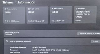 Portátil Lenovo T480s 16GB RAM 256GB SSD