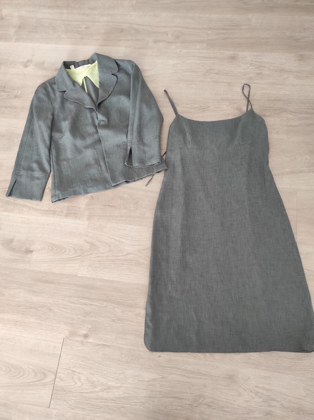 Conjunto Chaqueta y Vestido Mango Gris Talla M