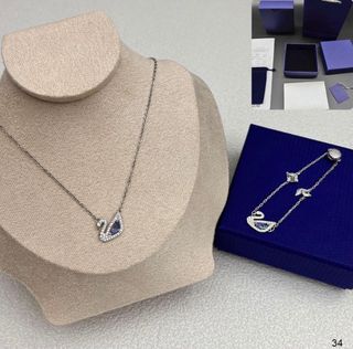 Conjunto Swarovski Cisne Azul y Plata