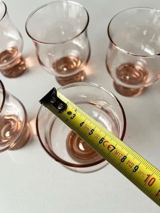 Juego 5 vasos cristal rosa vintage