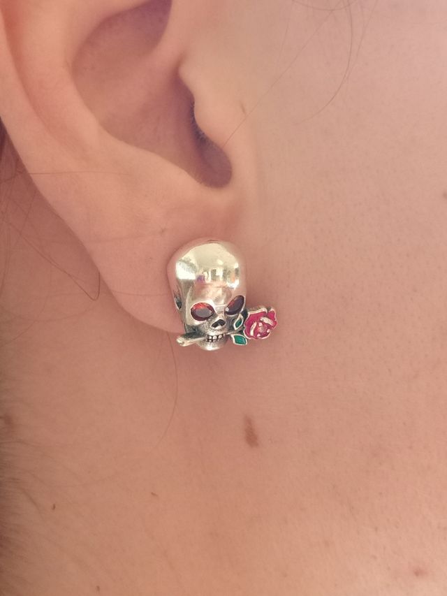 Pendientes Calavera con Rosa Roja plata