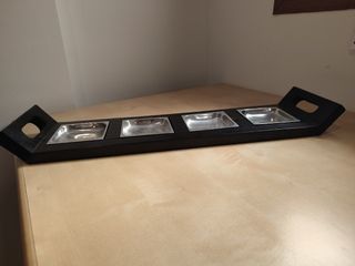 Bandeja madera con 4 cuencos metal