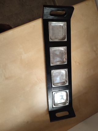 Bandeja madera con 4 cuencos metal