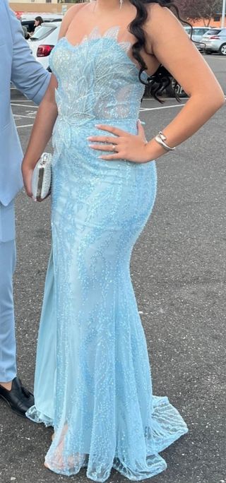 Vestido de fiesta azul plateado