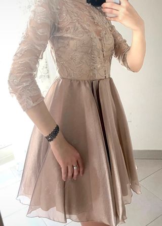 Abito cerimonia corto elegante beige/oro