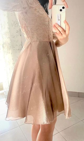Abito cerimonia corto elegante beige/oro