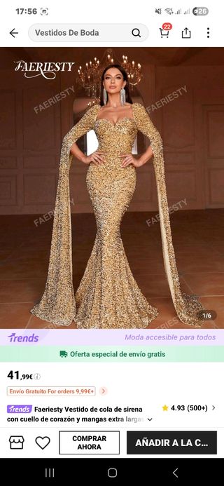 Vestido Faeriesty dorado lentejuelas sirena