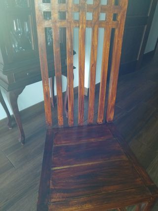 Mesa de salón, comedor y 6 sillas de madera teca