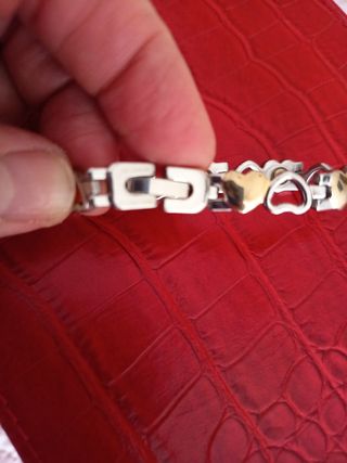 Pulsera Acero y lámina Oro 14 Kl Corazones
