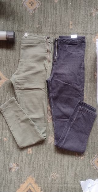 2 Pantalones H&M Talla 38 Verde y Gris