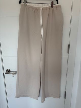 Pantalón ancho beige mujer